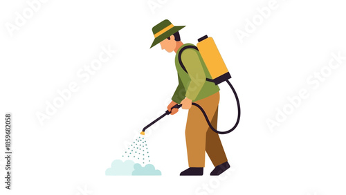 Man spraying pesticide from backpack sprayer.