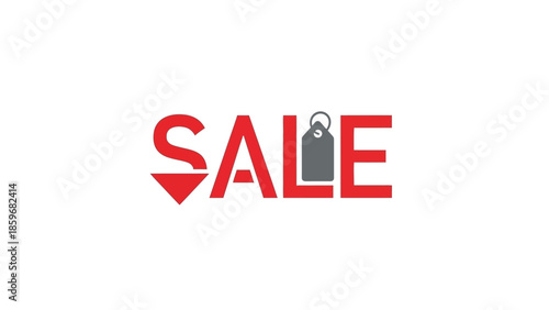 Red Sale Sign with Shopping Bag Icon.