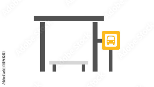 Simple Graphic Illustration of Bus Stop Shelter.
