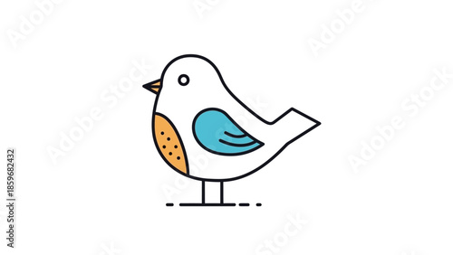 Simple Bird Illustration with White and Blue Feathers.