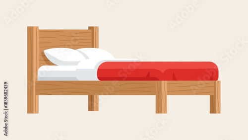 Simple Bed with White and Red Bedding.