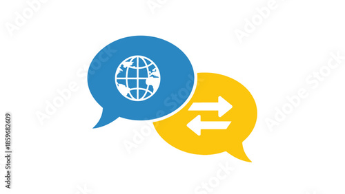 Speech Bubbles with Globe and Arrows.