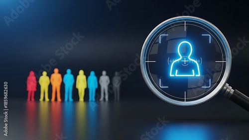 Diverse group of people under magnifying glass scrutiny