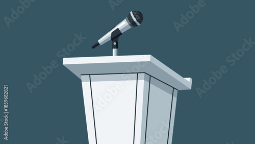 White Podium with Microphone.