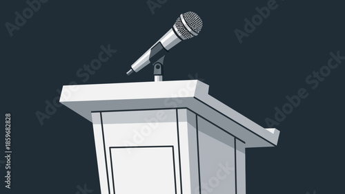 White Podium with Microphone Illustration.