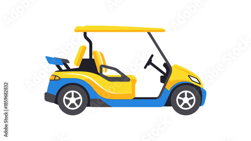 Yellow and Blue Golf Cart Illustration.