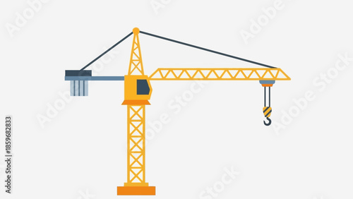 Yellow Crane Illustration with Hook and Pulley.