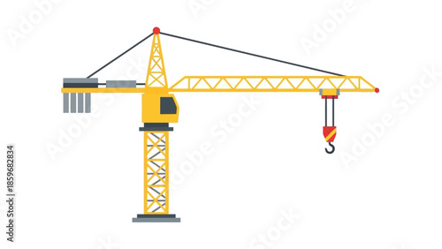 Yellow Construction Crane with Hook and Pulley.