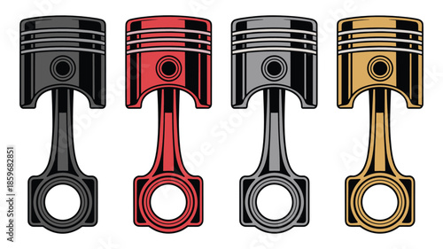 Set Of Four Colorful Engine Pistons With Connecting Rods motor mechanical