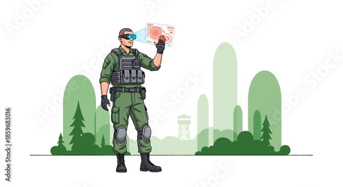 Soldier utilizing augmented reality interface for tactical deployment planning in virtual combat