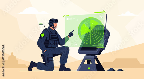 Strategic military personnel using radar systems for surveillance in a desert environment analysis