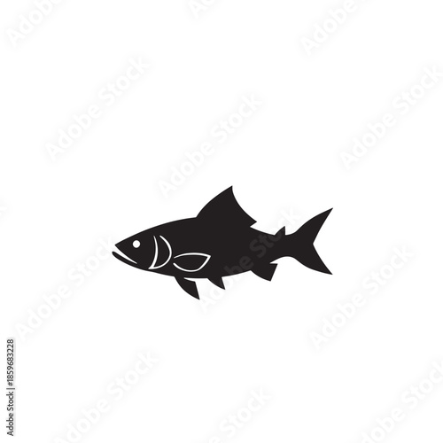Black fish silhouette isolated on white background, simple design for aquatic themes