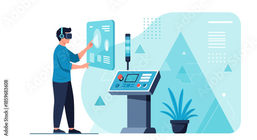 Virtual reality interaction with data visualization in a modern technological setting showcases