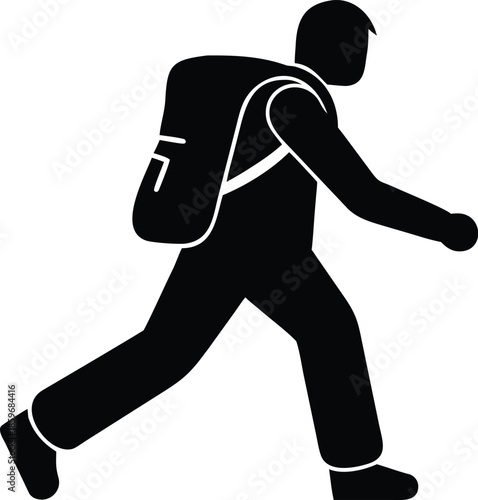 Backpacker Trekking Silhouette Description: Detailed vector of a man hiking with gear. Perfect for wilderness travel, long-distance trekking, and outdoor lifestyle content.