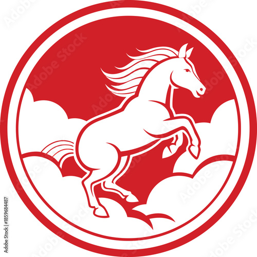 Round Chinese Style Emblem Featuring Horse Jumping