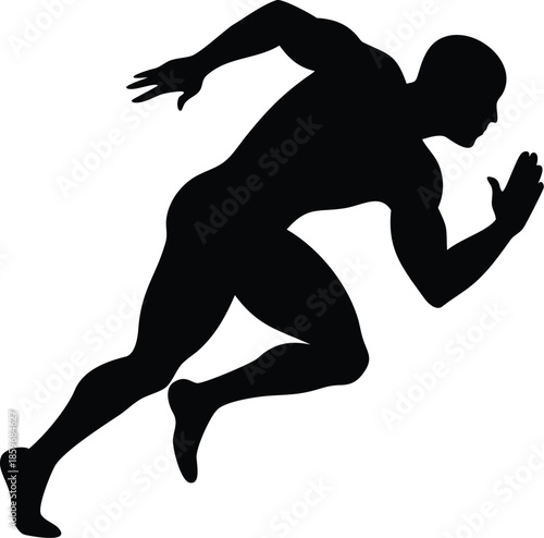 Dynamic Sprinter Athlete Silhouette. Black vector silhouette of a man running fast. Represents speed, fitness, endurance, and competitive sports performance.