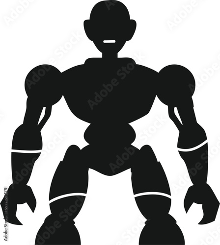 Powerful Robot Mecha Silhouette Description: Minimalist black vector icon of a giant humanoid robot, perfect for science fiction, artificial intelligence, and future technology concepts.