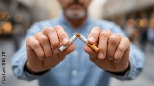 A man holding two cigarettes in his hands, one of which is already burnt
