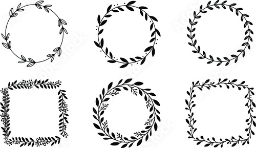 hand drawn leafy wreath borders and frames suitable for minimalist design stationery greeting cards and branding