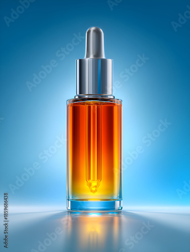 Wallpaper Mural A glass bottle of golden serum with a silver dropper on a blue background Torontodigital.ca