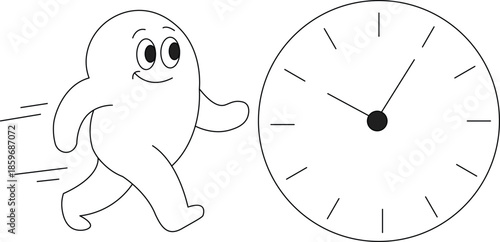 Time Management Concept with Funny Running Character and Clock vector