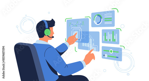 Illustrative operator controlling dashboard interface for effective digital communication and