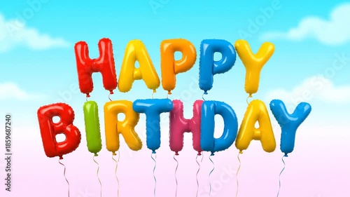 Colorful Happy Birthday Letter Balloons Floating in the Sky.