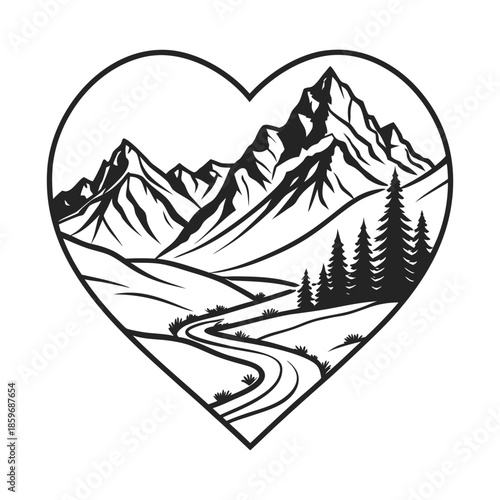 Heart shaped mountain landscape