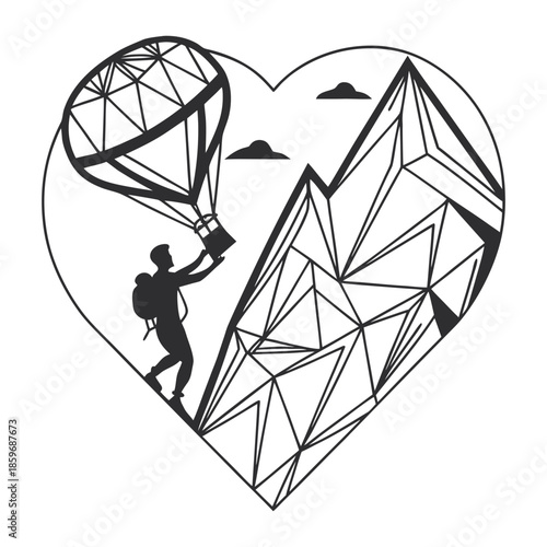 Silhouette climbing heart structure