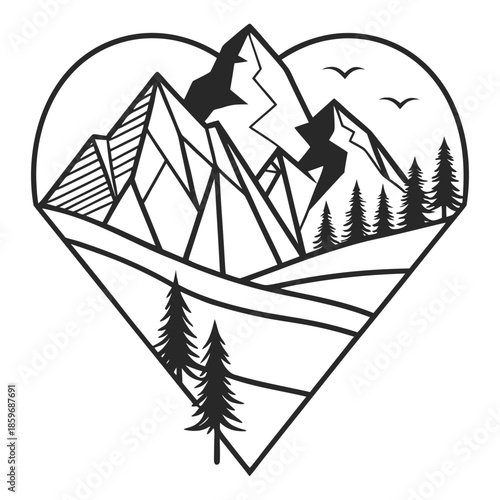Heart shaped mountain landscape