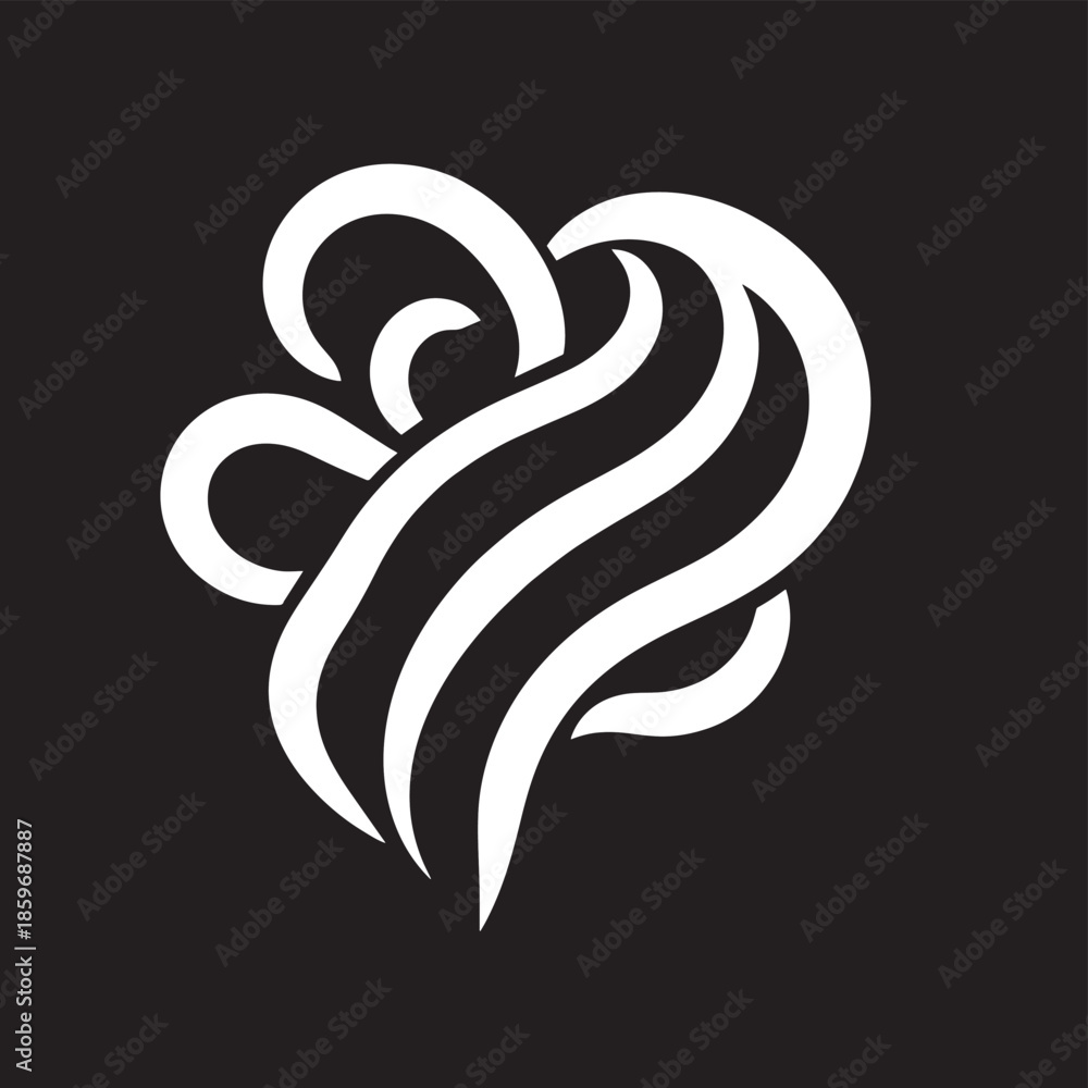 Fototapeta premium Abstract white heart shape with flowing lines design on a solid black background