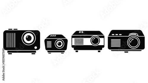 Four black and white icons representing different styles of projectors