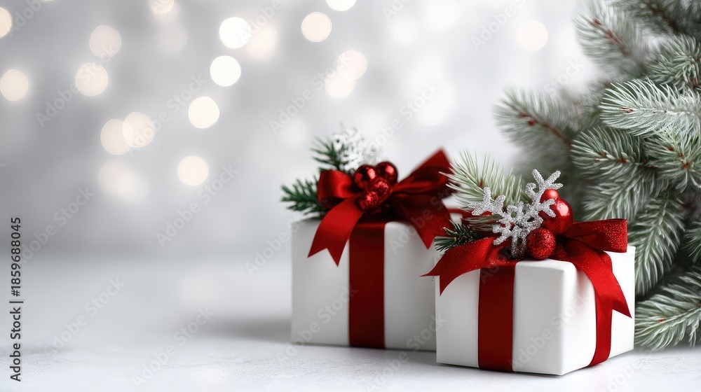 Obraz premium A Christmas tree stands with colorful decorations and wrapped gifts beneath it in a bright room during the holiday season