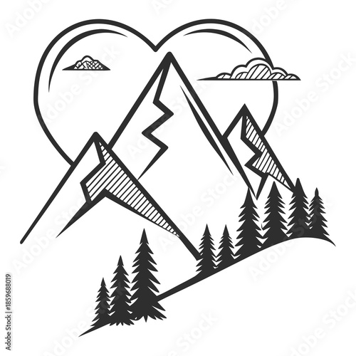 Heart shaped mountain landscape