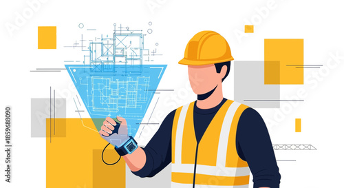 Innovative architect using augmented reality technology for building design and planning project