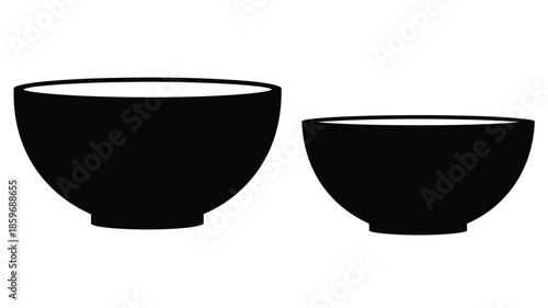 Two simple black bowls presented on a white background side by side