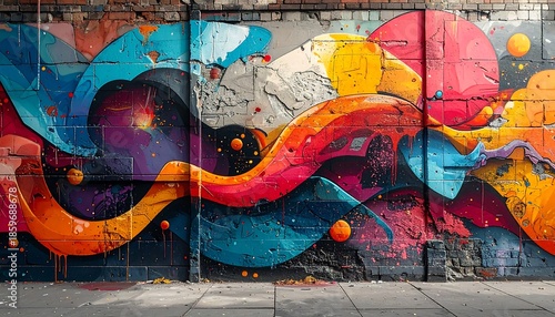 Vibrant graffiti mural on a brick wall