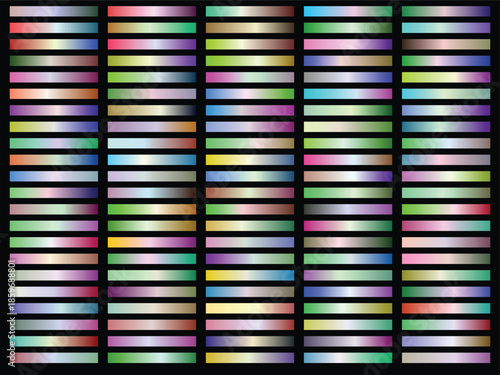Array of Horizontal Metallic Gradient Swatches on Black Background color