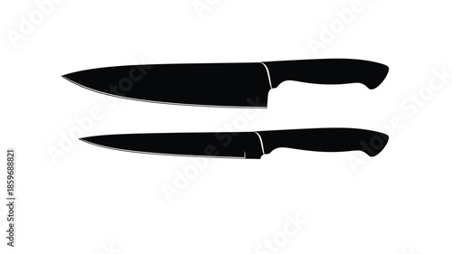 Two black silhouette kitchen knives displayed against a plain white background