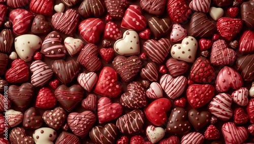 Heart-shaped Chocolates in Various Colors and Designs for Special Occasions a...