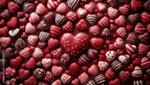 A Variety of Heart-Shaped Chocolates Are Arranged on a Flat Surface