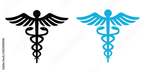 Caduceus silhouette, Medical caduceus icon vector, Caduceus medical symbol