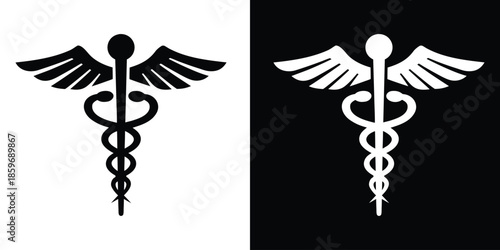 Caduceus silhouette, Medical caduceus icon vector, Caduceus medical symbol