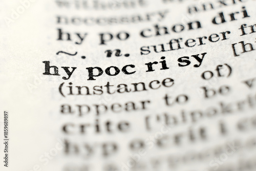 Hypocrisy definition in dictionary, macro close-up