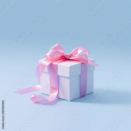 Gift Box With Pink Ribbon on a Light Blue Background for Special Occasions