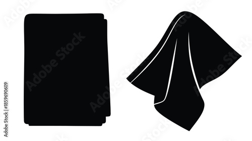 Simple black and white illustration of a book and a folded cloth