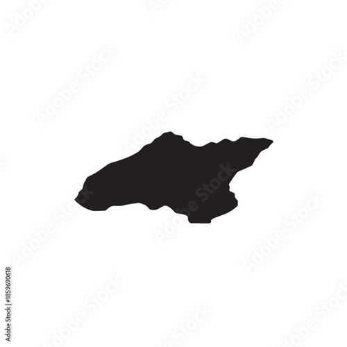A solid black graphic representing a landmass shape with an irregular coastline against white background
