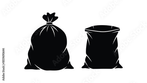 Simple illustration of two black silhouette bags one full and one empty