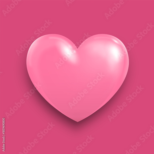 A voluminous red heart with highlights on a pink background. A Valentine's Day heart, for your designs. Vector EPS 10.