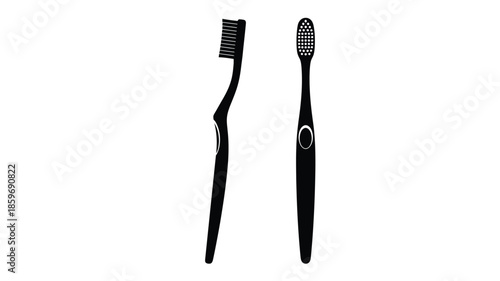 Two black toothbrushes displayed against a plain white background hygiene focused